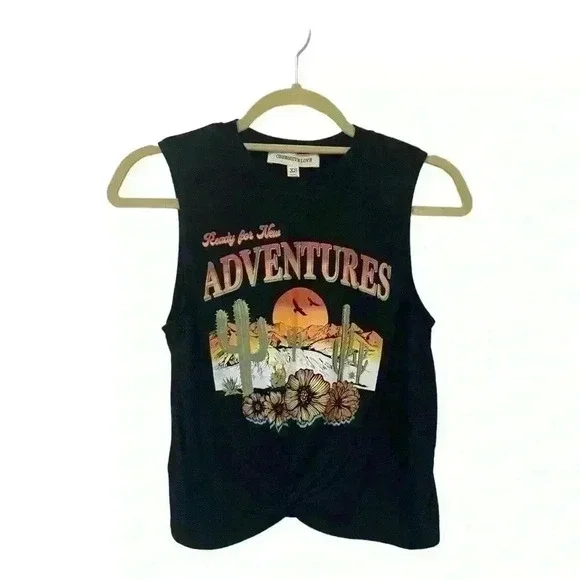 Women’s Graphic Sleeveless Hem Knotted Tee-NWOT - Picture 2 of 7